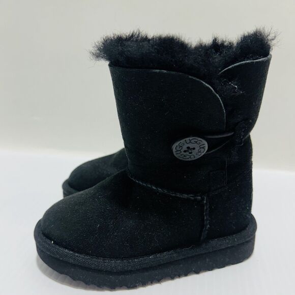 UGG Bailey Button II Toddler Size US 7 Snow Boots Black Suede Wool Lined - Picture 5 of 14